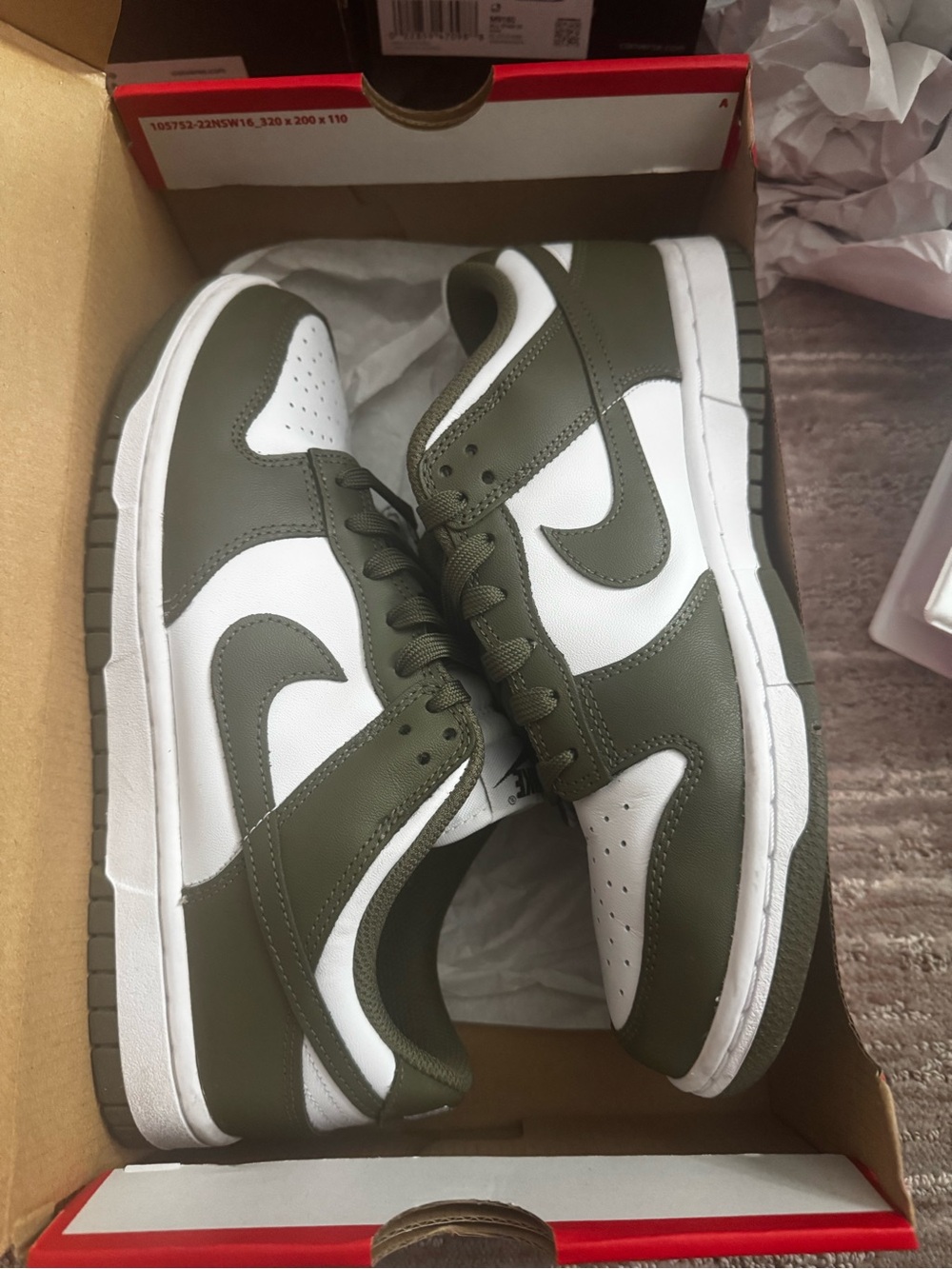 Nike Men’s Dunk Low — White & Olive Green